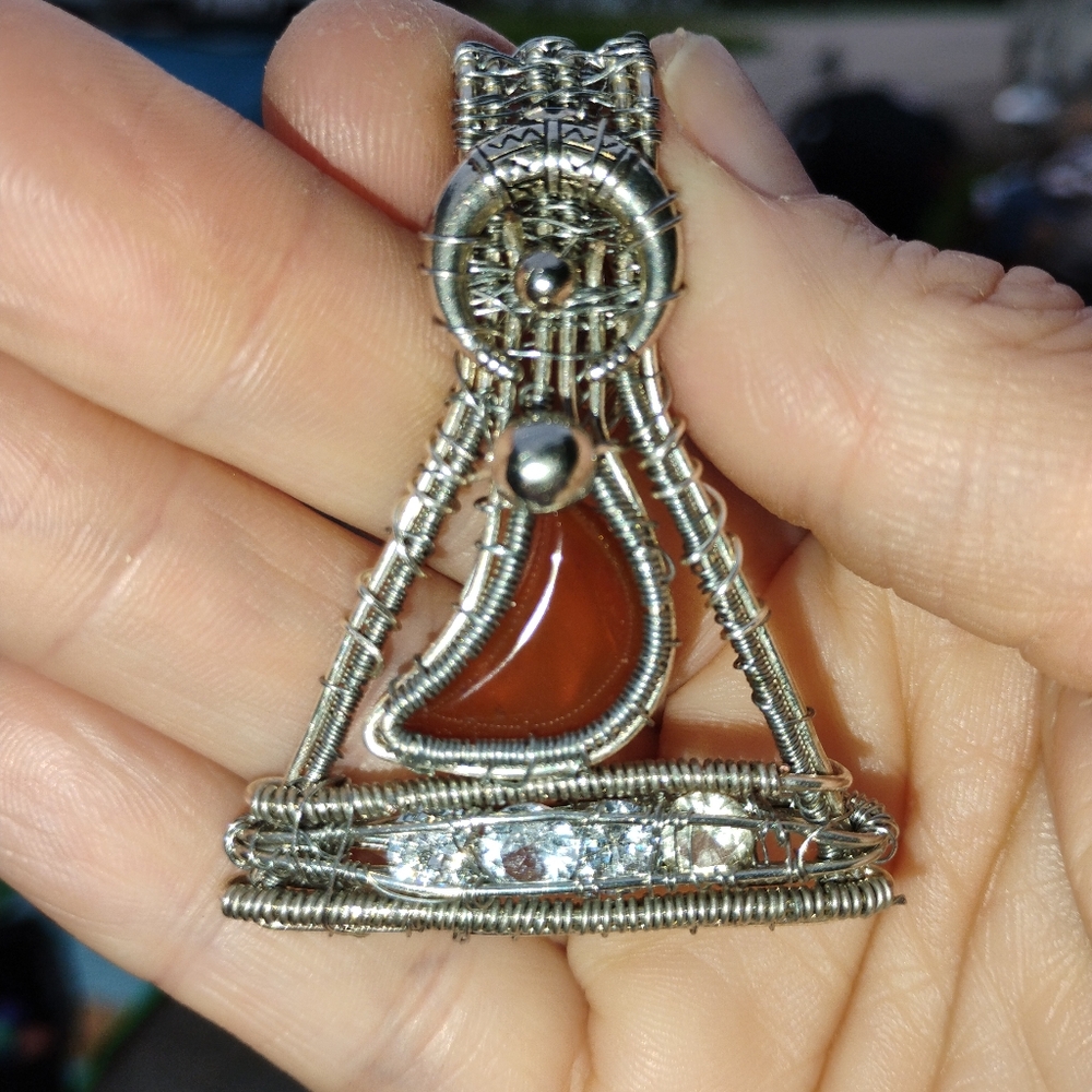Silvertone and Carnilion Wire Wrapped Pendant